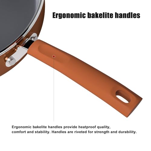 Copper Nonstick Frying Pan 12-Inch with Lid, Induction Safe U8814