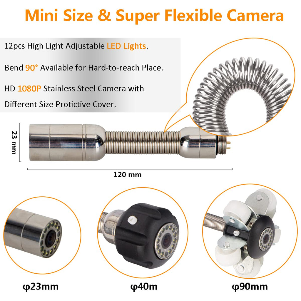 Pipe Inspection Camera with 9" LCD Screen, IP68 Waterproof, DVR Recording G2802