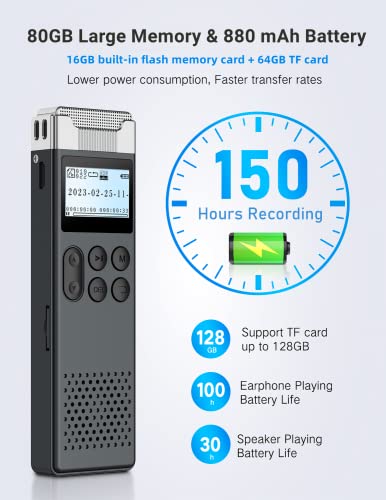 80GB Digital Voice Activated Recorder with Playback for Lectures Meetings V982