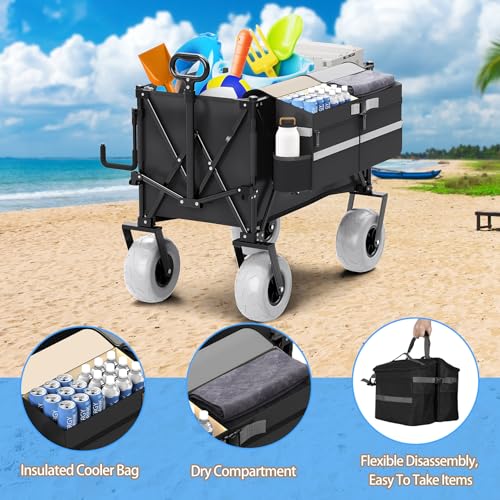 Collapsible Beach Wagon with All-Terrain Wheels and Detachable Cooler U3960