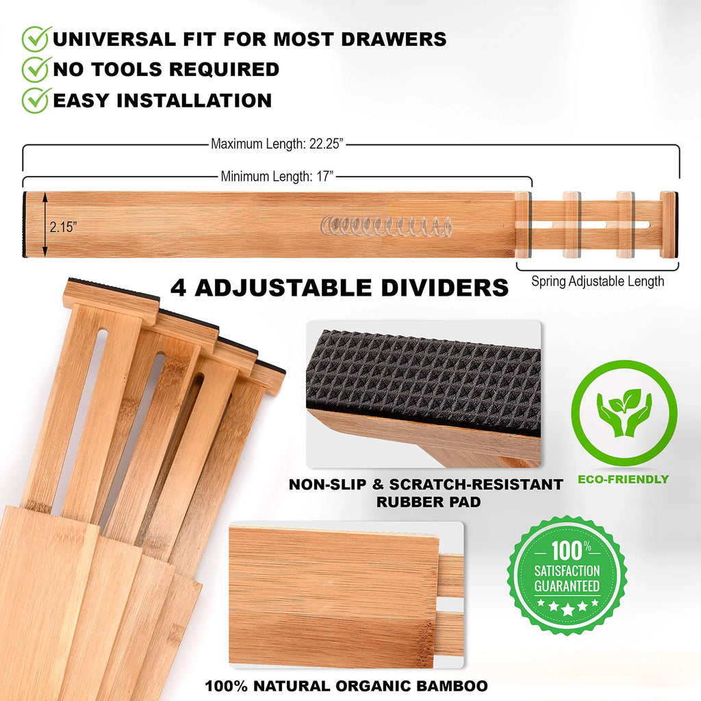 Bamboo Drawer Dividers - Adjustable Expandable Organizer K5418