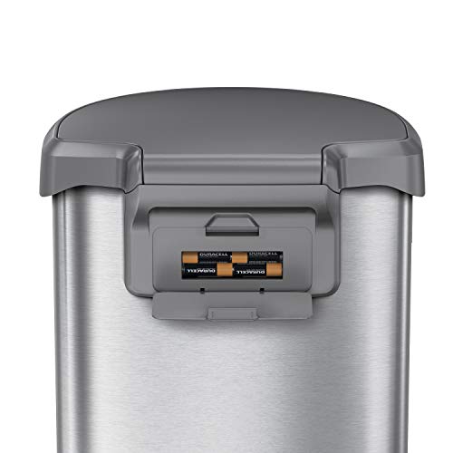 Semi-Round Sensor Automatic Trash Can, Brushed Stainless Steel with Grey Plastic Lid P213246