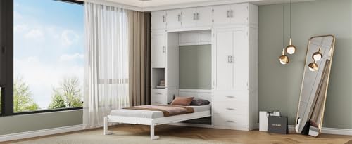 Twin Size Murphy Bed Frame with Lockers and Wardrobes O928