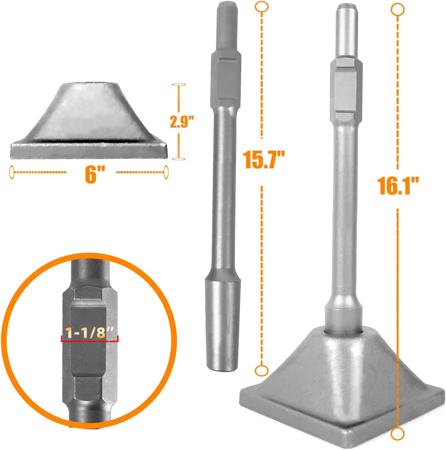 Jack Hammer Tamper Shank 1-1/8" with 6x6" Plate for Demolition Concrete Breaker J501