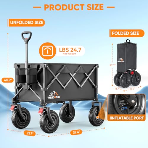 Foldable All-Terrain Beach Wagon Cart, Heavy Duty Utility with 330lbs Capacity A18348