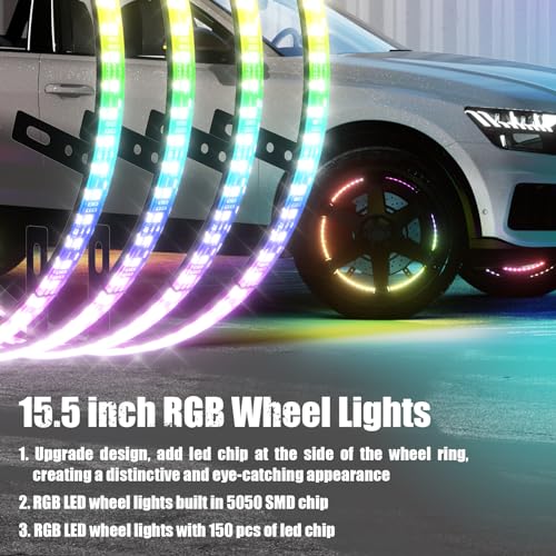 Wheel Lights for Truck - RGB Rim Light for Car/SUV - Wheel Well Ring Lights with Sequential and Multi-Color, Waterproof DC 12v C3041