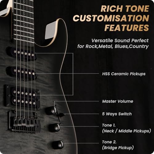 Solid Body Electric Guitar Kit with 24 Frets, HSS Pickup, Black R4019