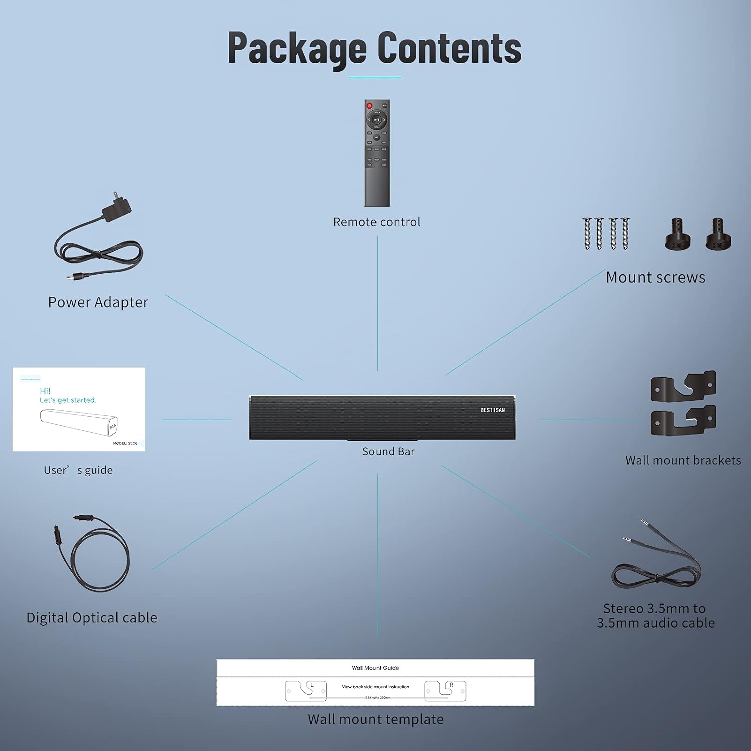 Sound Bar for TV with Bluetooth, Bass Adjustable, 21 Inch Y656