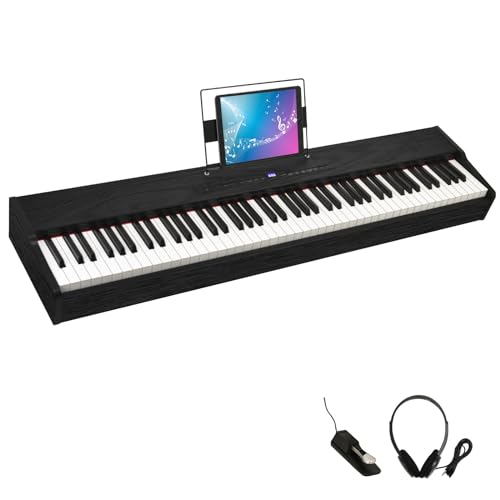 Digital Piano 88 Key Weighted Keyboard with Hammer Action, Full Size Weighted Keyboard piano 88 Key with 2x30W Speakers, Adjustable Stand, Carrying Case, Sustain Pedal, Headphone, ABS, Black