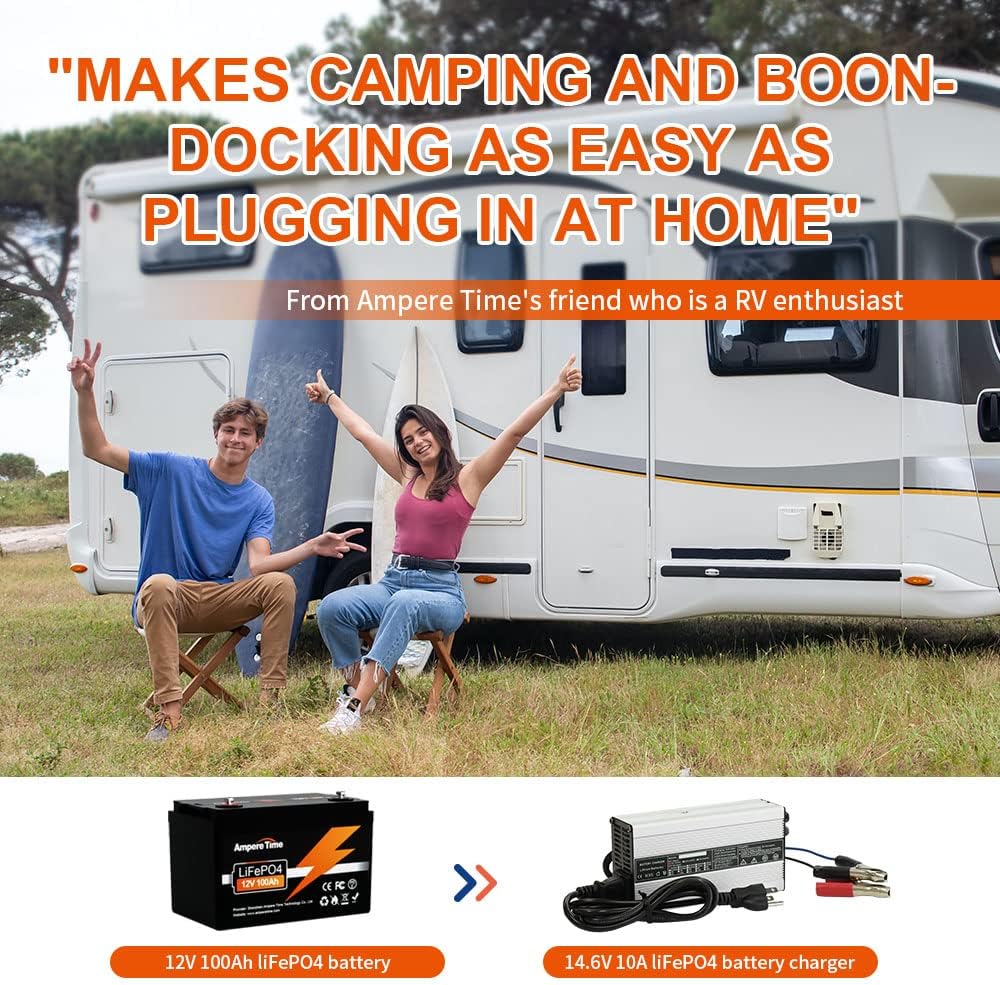 12V 100Ah LiFePO4 Battery with Charger and 100A BMS for RV, Solar, Marine C712