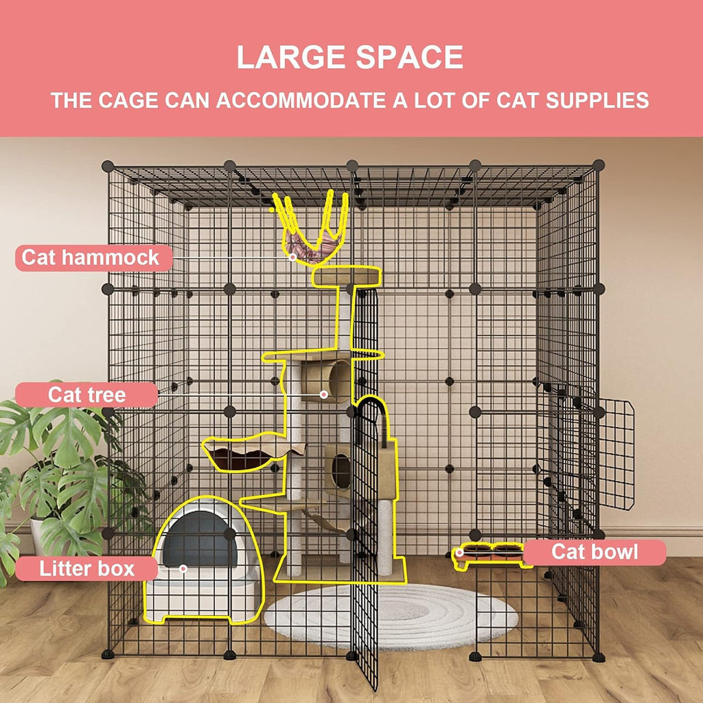 Large Cat Cage Indoor DIY Cat Playpen Detachable Metal Wire Kennels Crate N897
