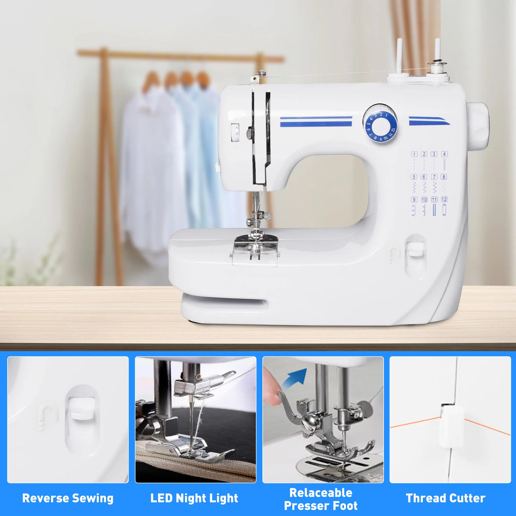 Portable Mini Sewing Machine with 12 Built-in Stitches, Double Needle, Foot Pedal S90469