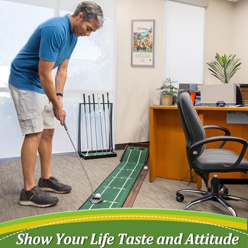 Golf Club Holder Stand with Artificial Grass Mat, Holds 6 Clubs Y780567