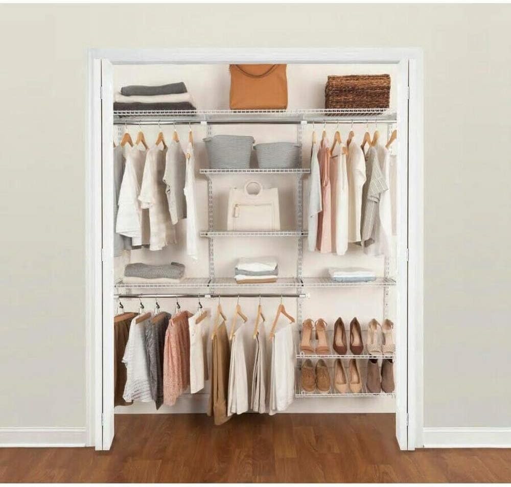 Wire Shelving Closet Kit with Expandable Shelving and Telescoping Rods P2600