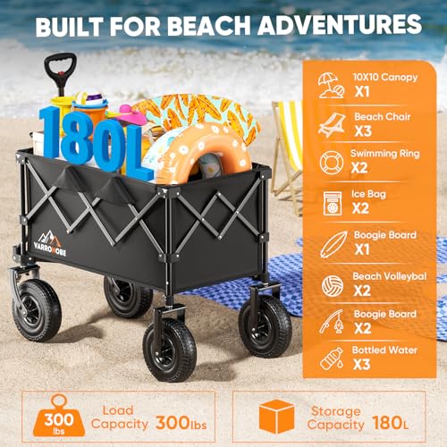 Foldable All-Terrain Beach Wagon Cart, Heavy Duty Utility with 330lbs Capacity A18348