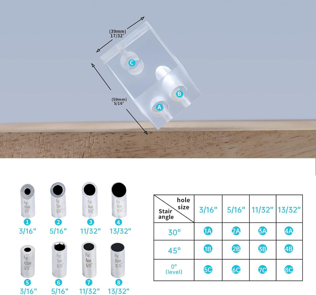 Drill Guide for Cable Railing Wood Post, Multi-Angle Visible Jig, Fit 30 45 90 Degree Deck Stair Installation L26562