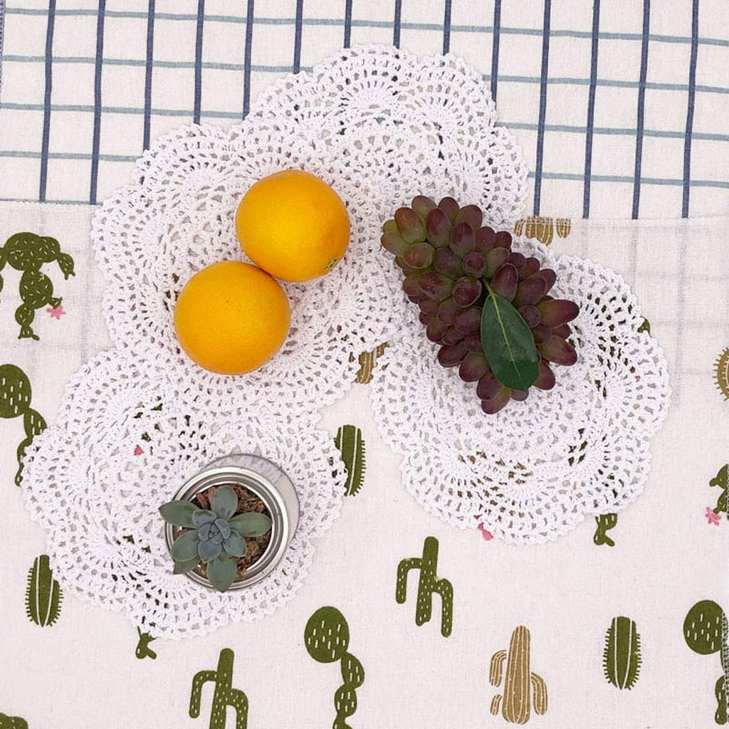 4PCS 8.6 Inch Round Lace Doilies Handmade Cotton Placemats V291