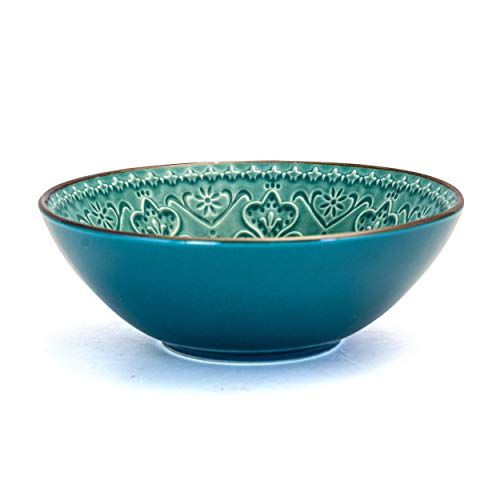 Round Stoneware Embossed Dinnerware Dish Set, 16 Piece, Ocean Teal and Green L486765
