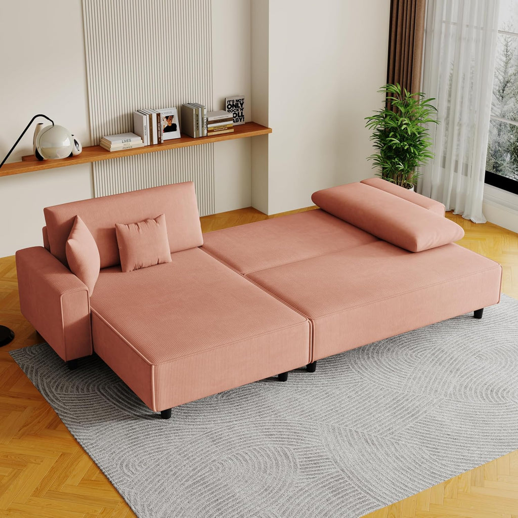 Orange Corduroy Sofa Bed with 2 Pillows A279501