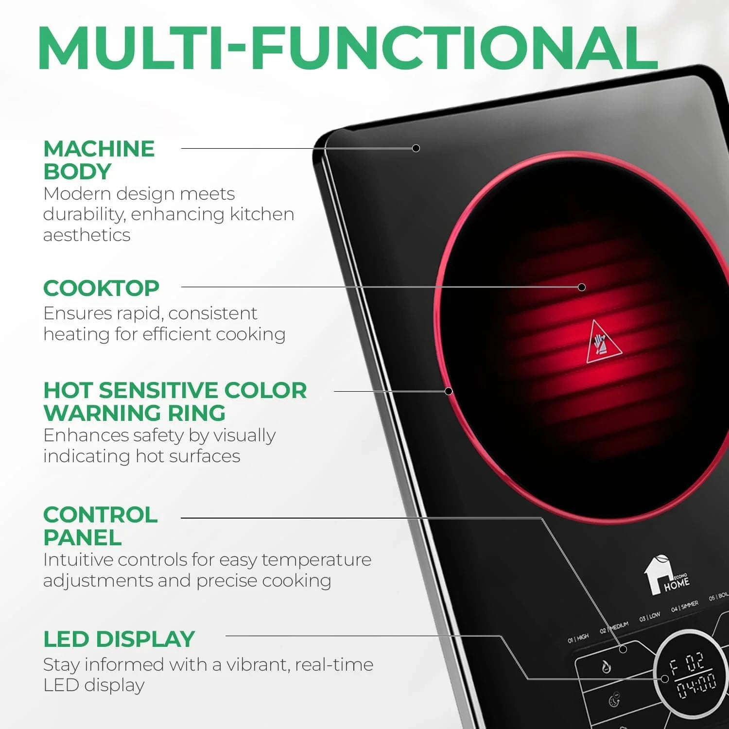 Portable Electric Cooktop - Extra Thin Stainless Steel Stove with Adjustable Temperature G2863