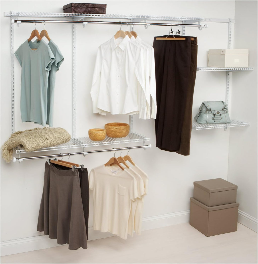 Wire Shelving Closet Kit with Expandable Shelving and Telescoping Rods P2600