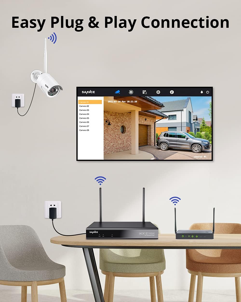 Wireless NVR Security System with 4 WiFi Cameras, 2K, AI Human Detection E5481