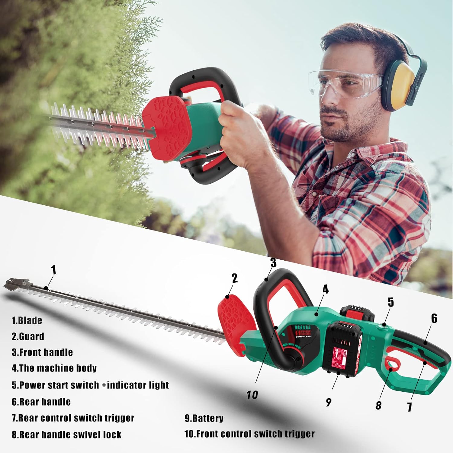 Cordless Hedge Trimmer 24-Inch with 2.0Ah Battery and Charger T581
