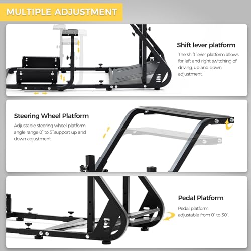 Reinforced Racing Steering Wheel Cockpit with Adjustable Driving Simulator TV Stand F457477