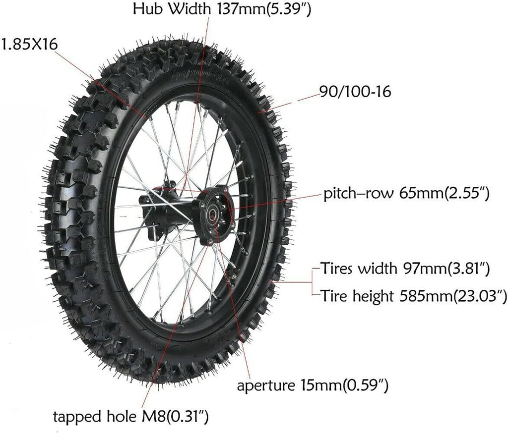 Rear Tire Rim Wheel & Sprocket Assembly for Dirt Pit Bike W998