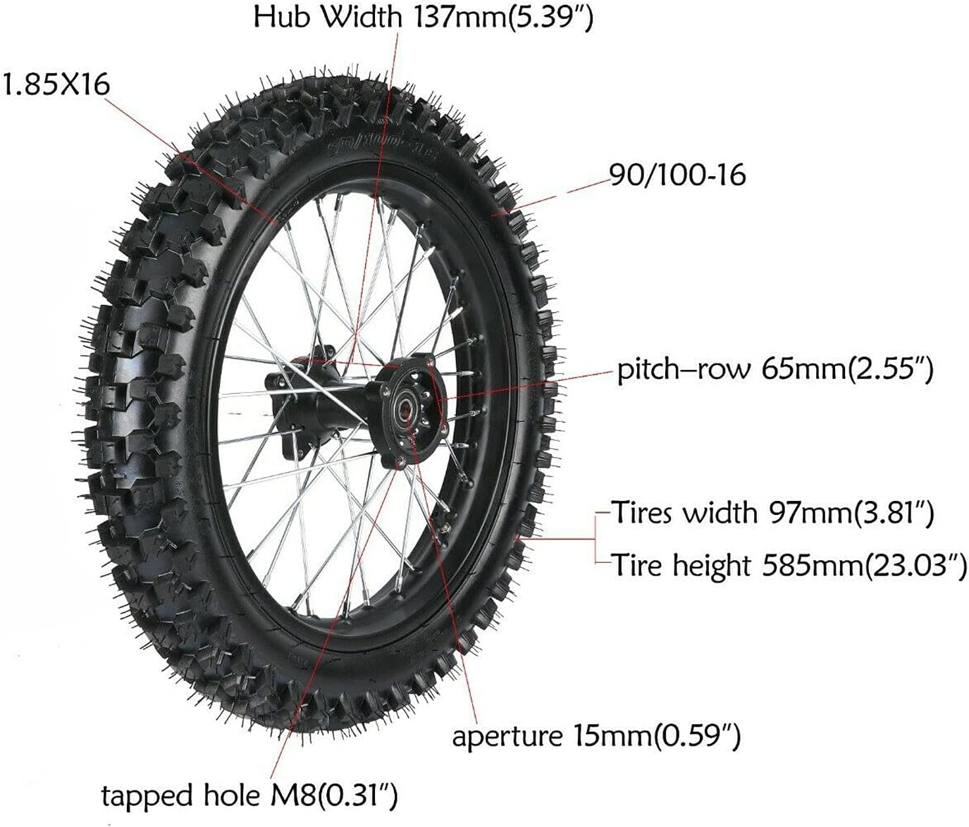 Rear Tire Rim Wheel & Sprocket Assembly for Dirt Pit Bike W998