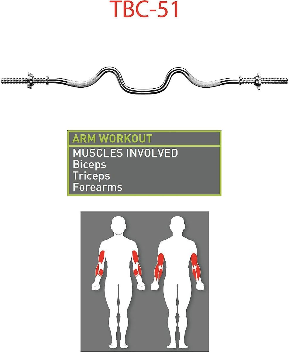 Triceps and Biceps Combo Curl Bar for 1-Inch Weight Plates, Home Gym Strength Training, Pack of 2 O495