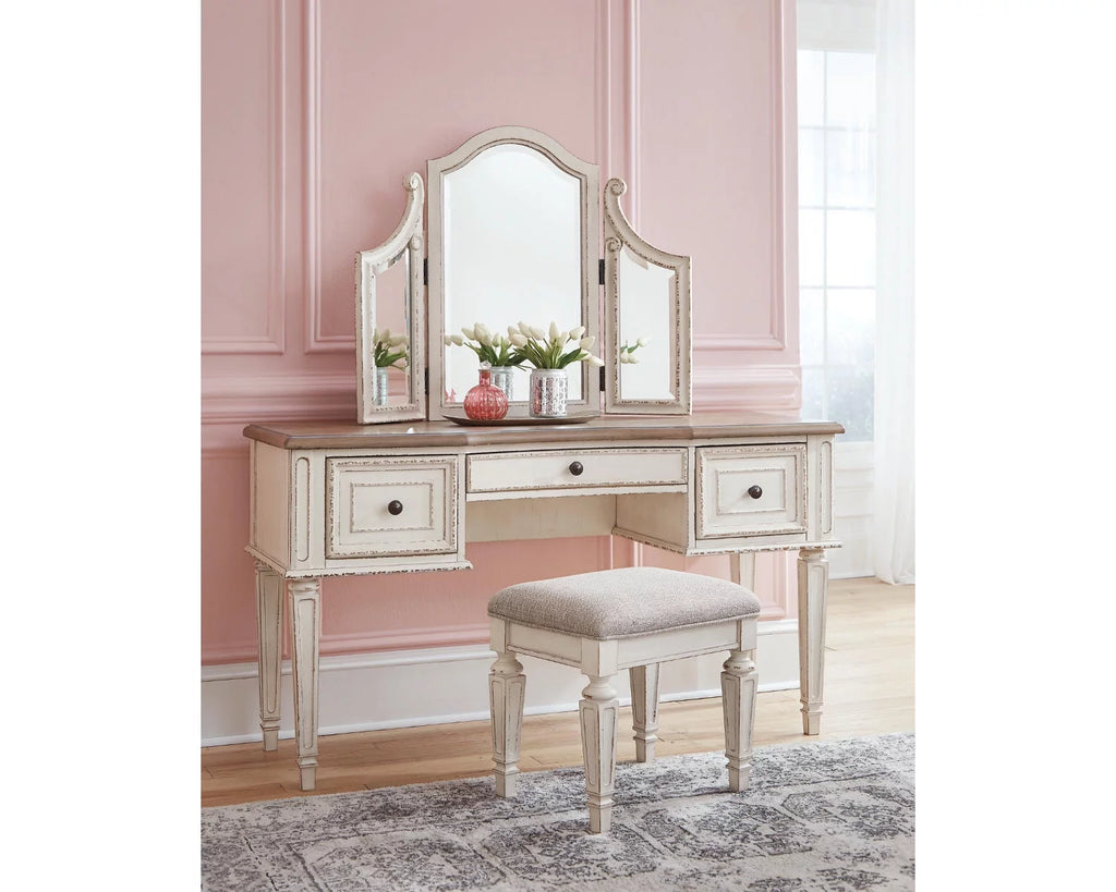 3 Drawer Vanity with Mirror and Stool, Two-tone V302614