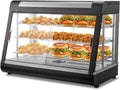 ROVSUN 35" Pizza Warmer Food Warmer Display, 3-Tier Electric Food Warmer Commercial Countertop w/LED Lighting Adjustable Removable Shelves Glass Door, Pastry Display Case for Buffet Restaurant 1500W