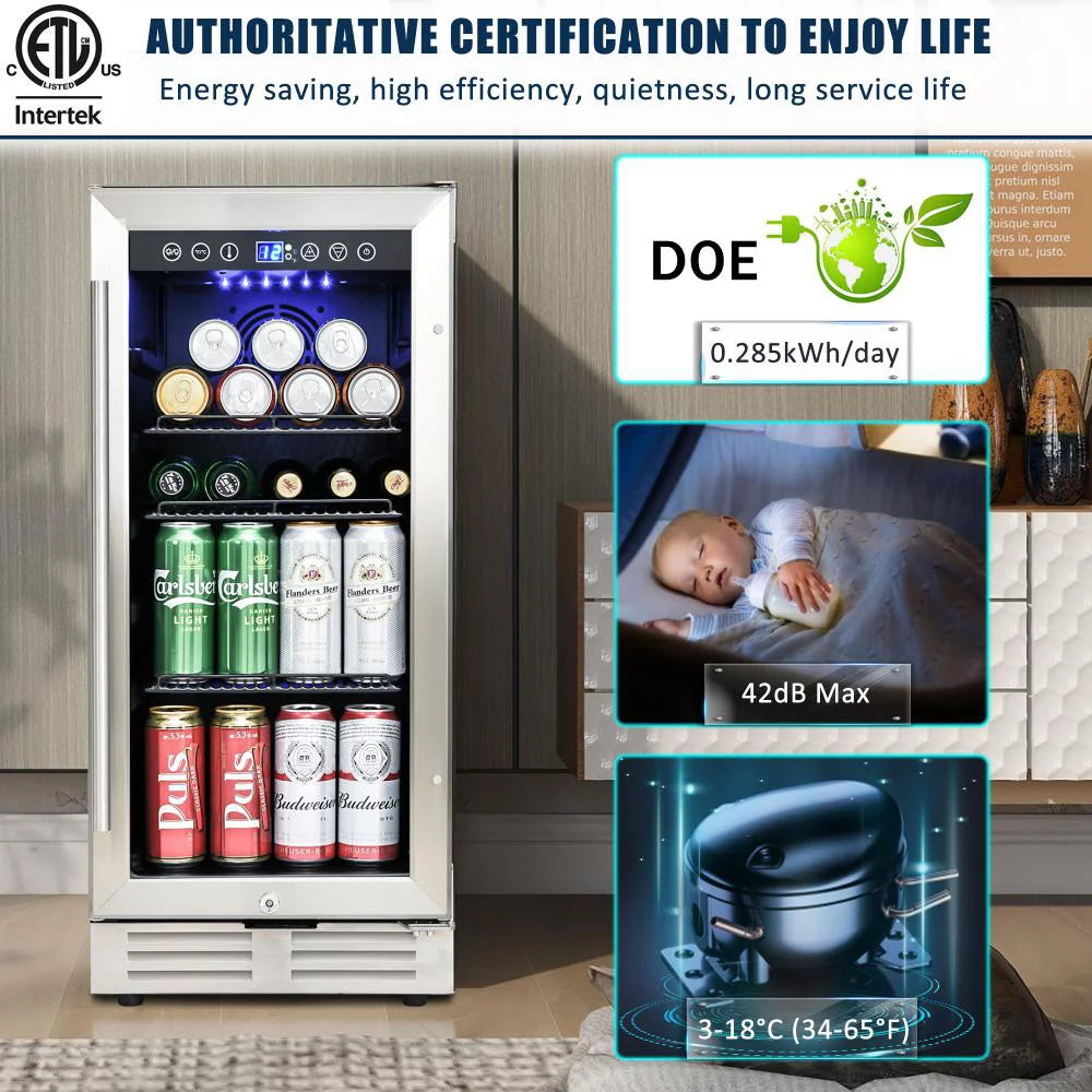 15 Inch Built-in Beverage Refrigerator with Clear Glass Door C162
