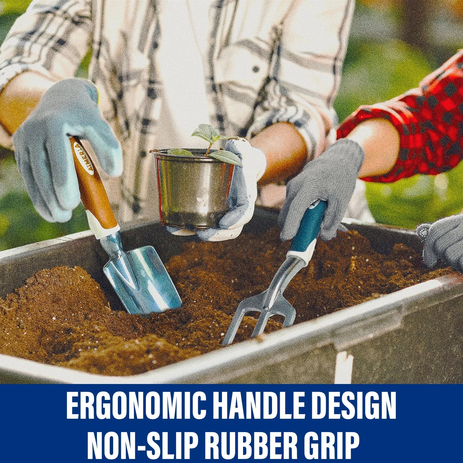 Gardening Tools Set of 9 with Non-Slip Rubber Grip and Storage Bag P2391