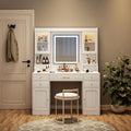 Vanity Desk with LED Lighted Mirror, Makeup Vanity with 11Drawers, 3 Color Lighting Modes Brightness Adjustable, Hidden Wiring, Dressing Table for Bedroom, White (White+MDF+American Design)