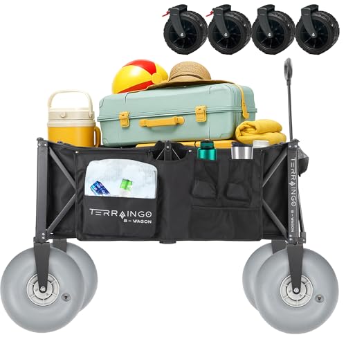 TerrainGO Beach Wagon Wheels for Sand | Quick-Change Interchangeable Patent Pending | Air-Filled Beach Cart Tires (12" Wheels for Large Wagon Only)