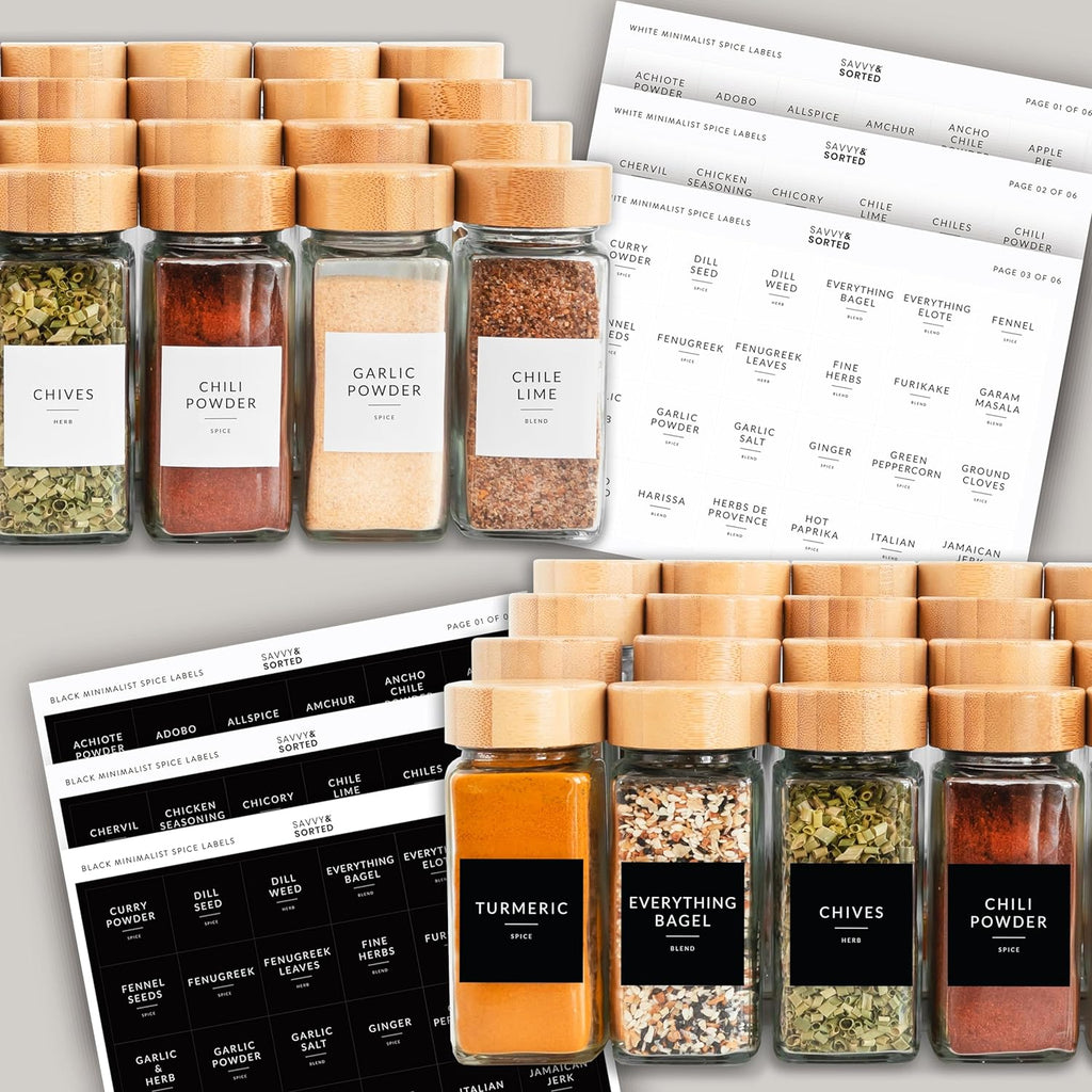 Glass Spice Jars with Bamboo Lid, 4oz Empty Seasoning Containers with Labels O351897