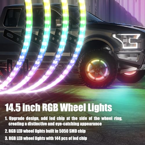 Wheel Lights for Truck - RGB Rim Light for Car/SUV - Wheel Well Ring Lights with Sequential and Multi-Color, Waterproof DC 12v C3041