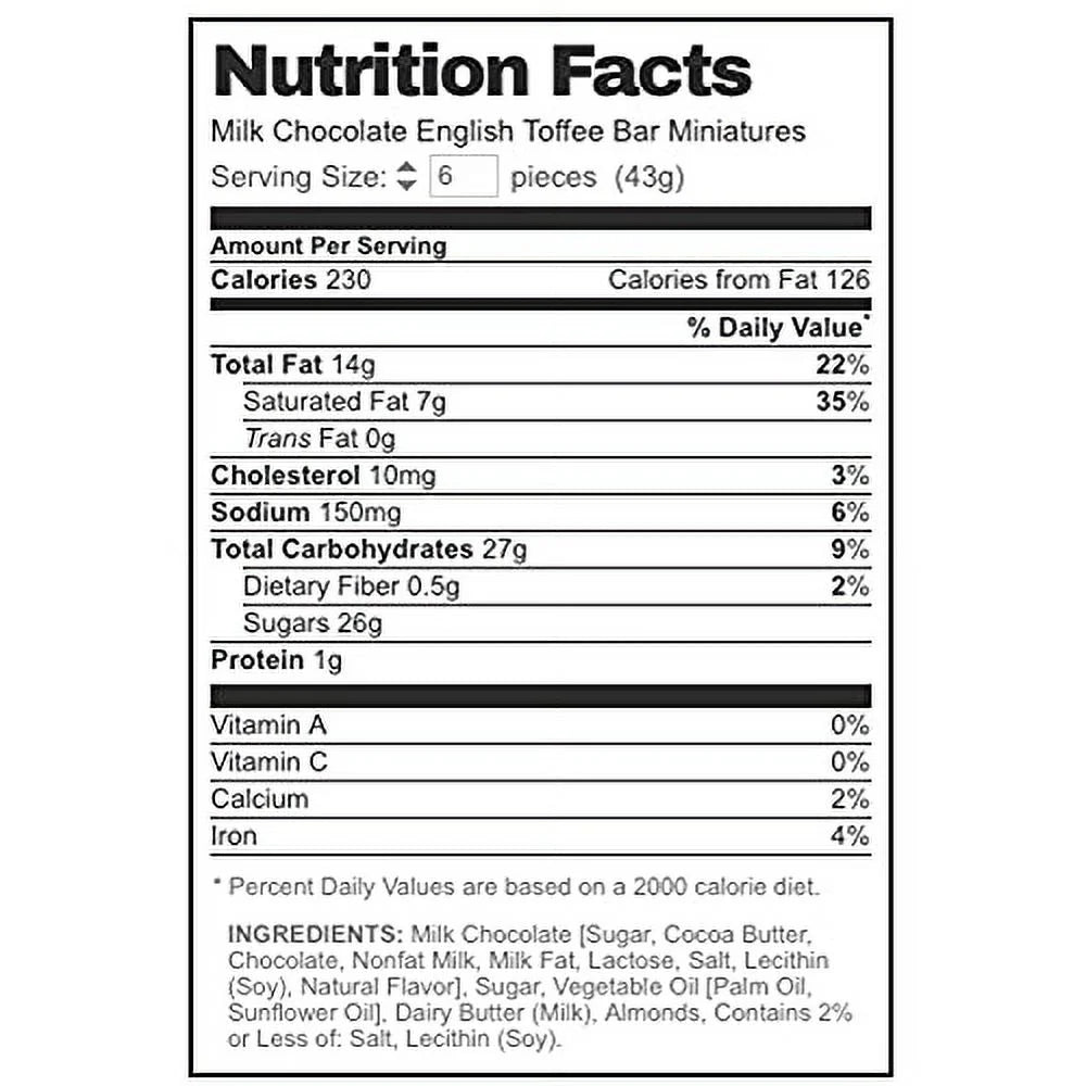 Milk Chocolate English Toffee Candy Bars, Individually Wrapped, 16 oz K1432