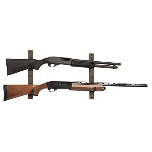 Allen Company Indoor Gun Rack, Holds 2, 3 and 4 Rifles/Shotguns - Wall Storage Display Rifle Rack - Wood with Metal Hooks - Brown/Black
