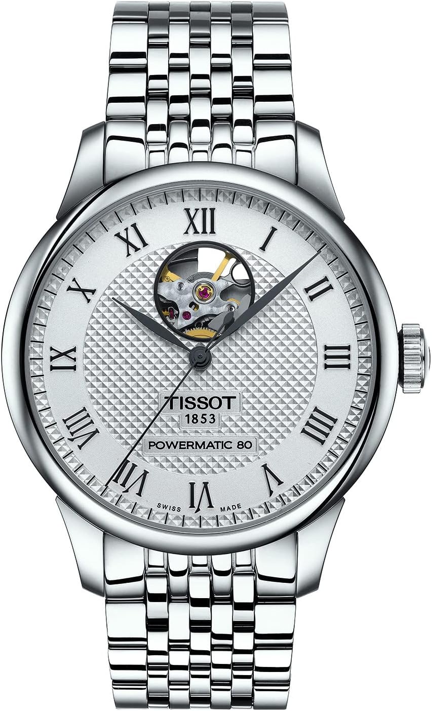 Tissot Mens Le Locle Powermatic 80 Open Heart 316L Stainless Steel case Automatic Watches, Grey, Stainless Steel, 19 (T0064071103302)