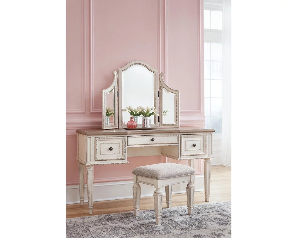 3 Drawer Vanity with Mirror and Stool, Two-tone V302614