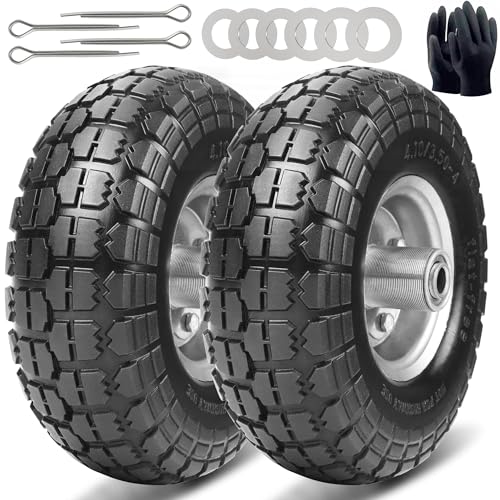 10 Inch Flat Free Solid Rubber Hand Truck Wheels with 5/8 Inch Axle, 2 Pack K2905
