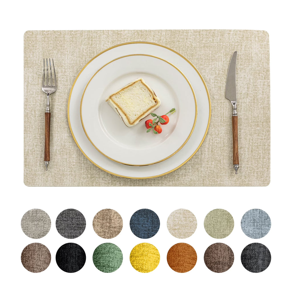 Vinyl Placemats Set of 6, Dark Grey PU Table Mats 12X18 in 100% Waterproof Faux Leather Tablemats for Kitchen/Dining/Party/Holiday