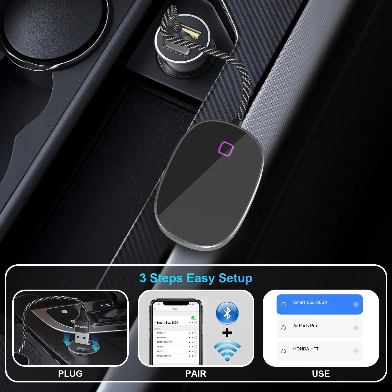 Wireless CarPlay & Android Auto Car Adapter, Dual Connect, Plug & Play Dongle J816