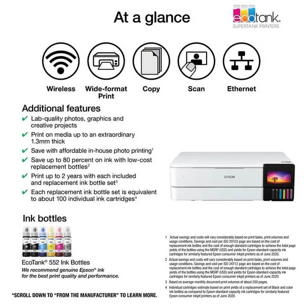 Wireless Wide-Format Color All-in-One Supertank Printer with Scanner and Copier G69228