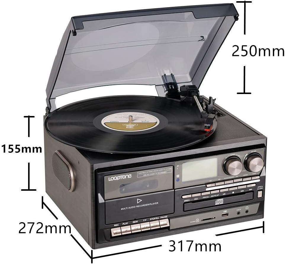 Vinyl Record Player 3 Speed Bluetooth Turntable with CD Cassette Radio USB I3998