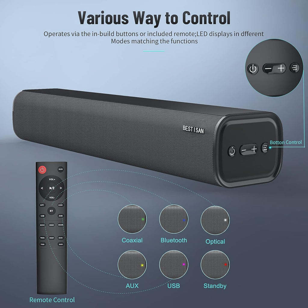 Sound Bar for TV with Bluetooth, Bass Adjustable, 21 Inch Y656