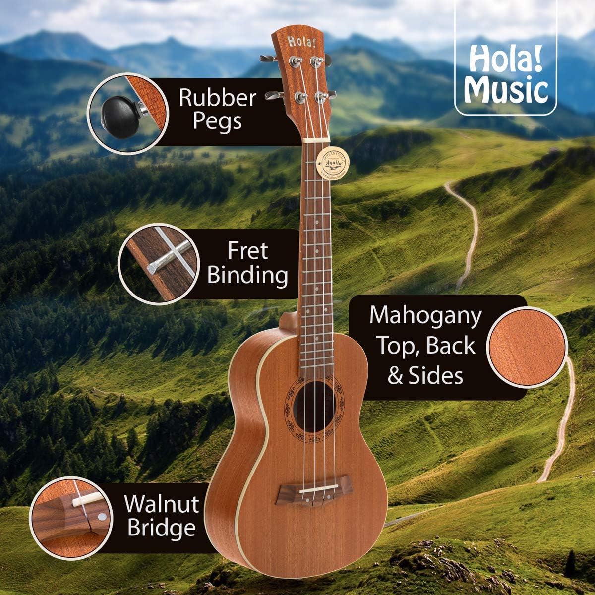 Concert Ukulele Bundle with Mahogany Body and Padded Gig Bag I108113
